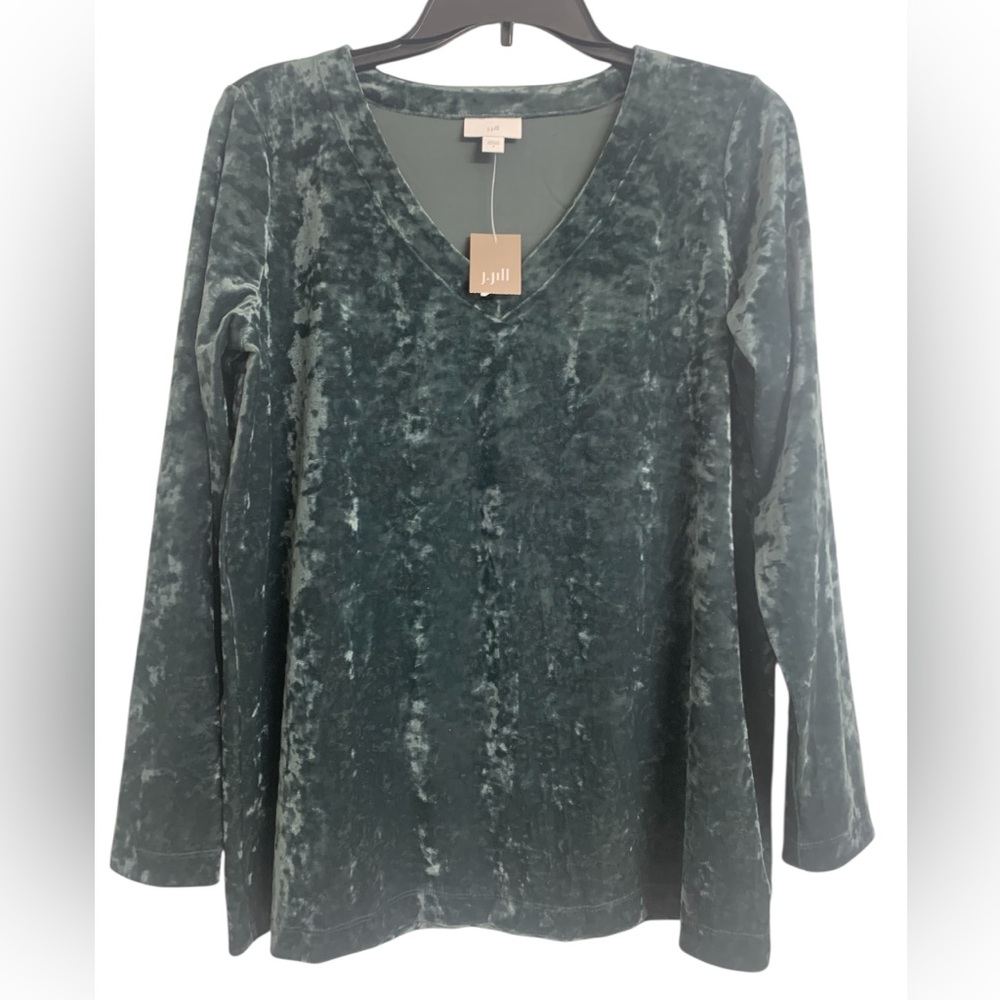 NWT J. Jill Forest Crushed Velvet V Neck Top Blouse Size S